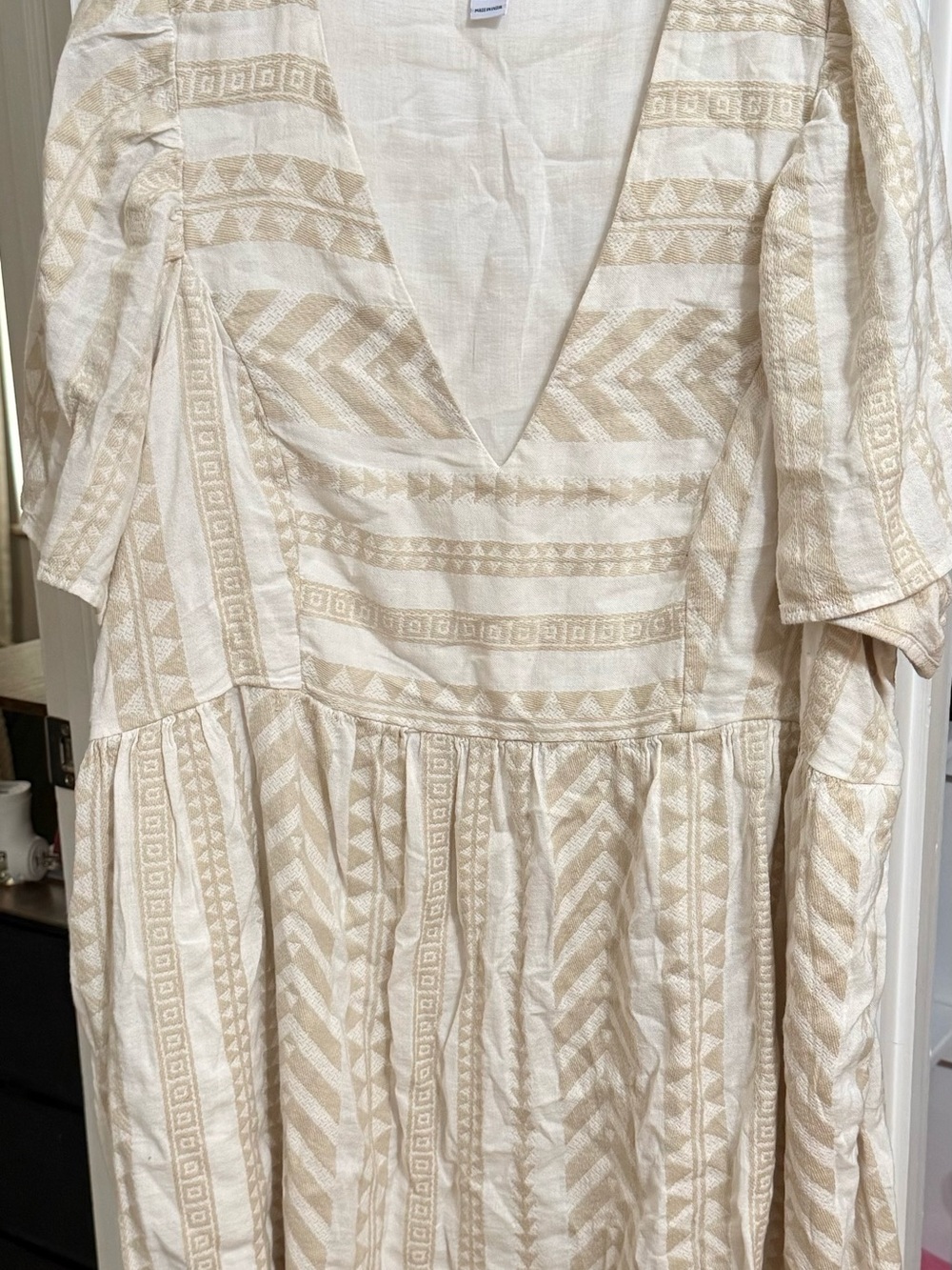 Old Navy Cream & Beige Embroidered V-Neck Midi Dress